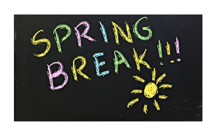 Blackboard with Spring Break in spring colors chalk writing