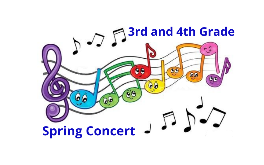 Happy, colorful music notes - 3rd and 4th grade spring concert