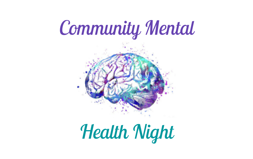 Multi Colored Brain with the words Community Mental Health Night
