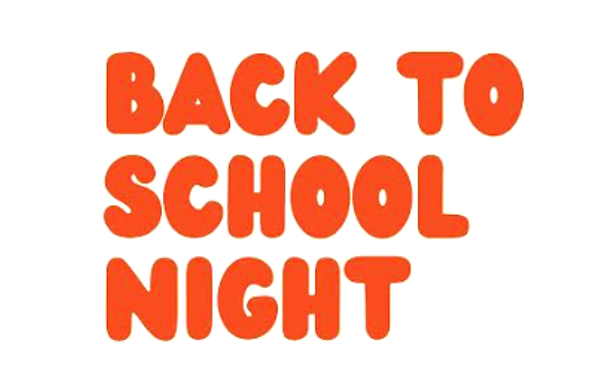 Back to School Night in orange bubble letters