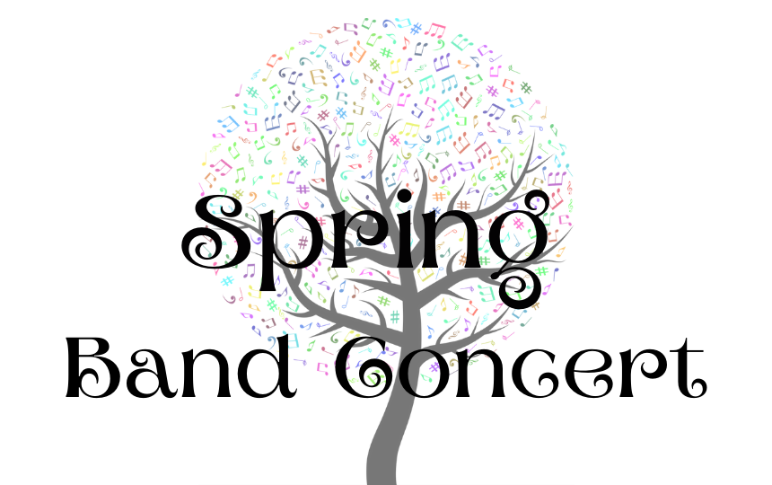 Spring Band Concert with tree and colorful music notes for the leaves