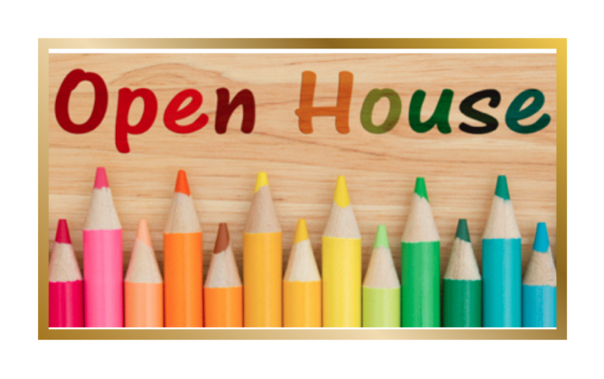 Colored Pencils and the Words Open House in multiple colors