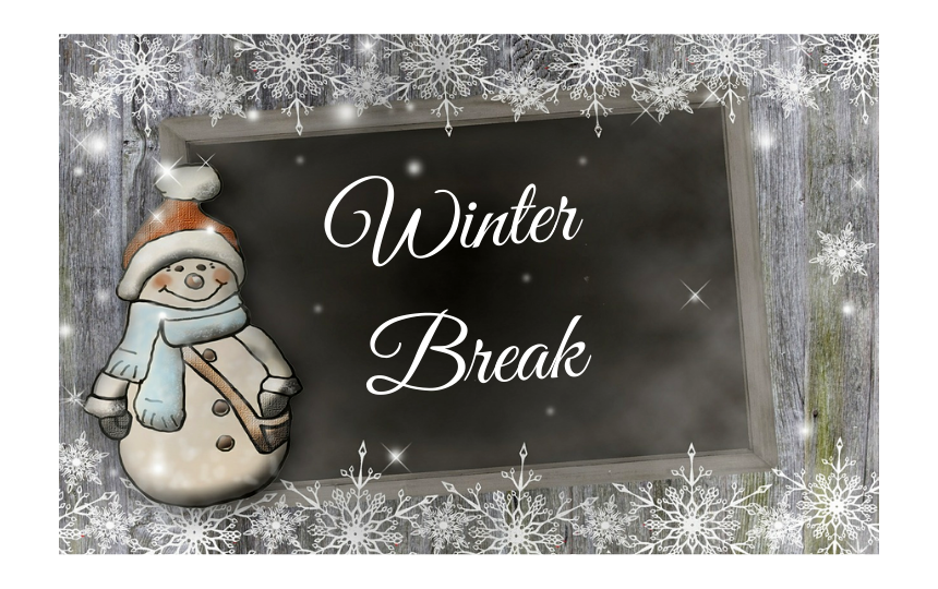 Snowman with blackboard and snowflakes - Winter Break