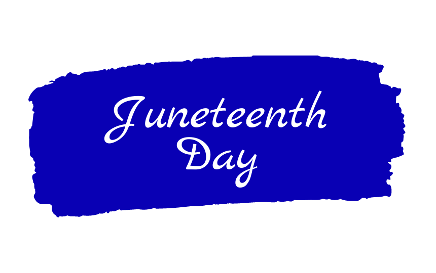 Blue background with Juneteenth day written