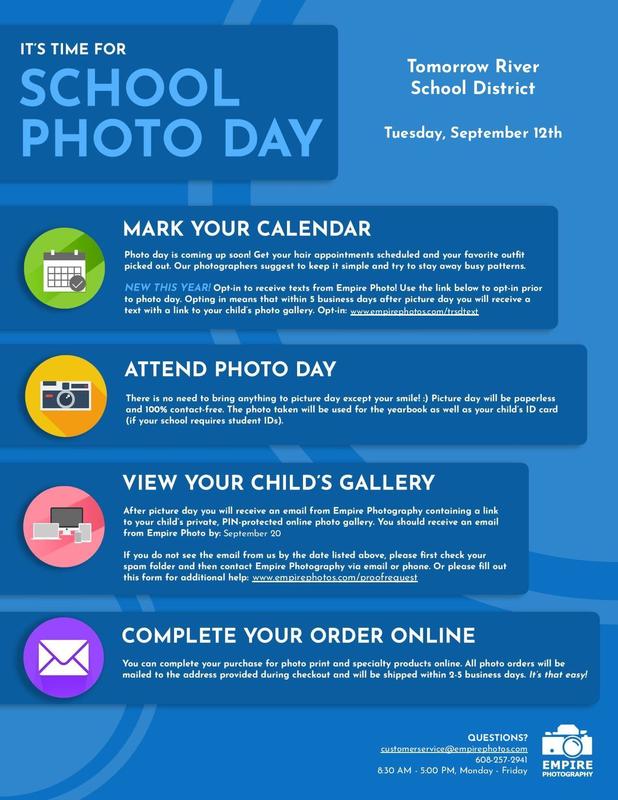 Picture Retake Day October 18, 2023 Tomorrow River Schools